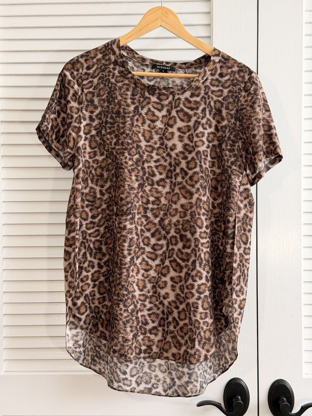 Acrobat Silk Tunic Top Womens M Leopard Animal Print High Low Sheer Blouse